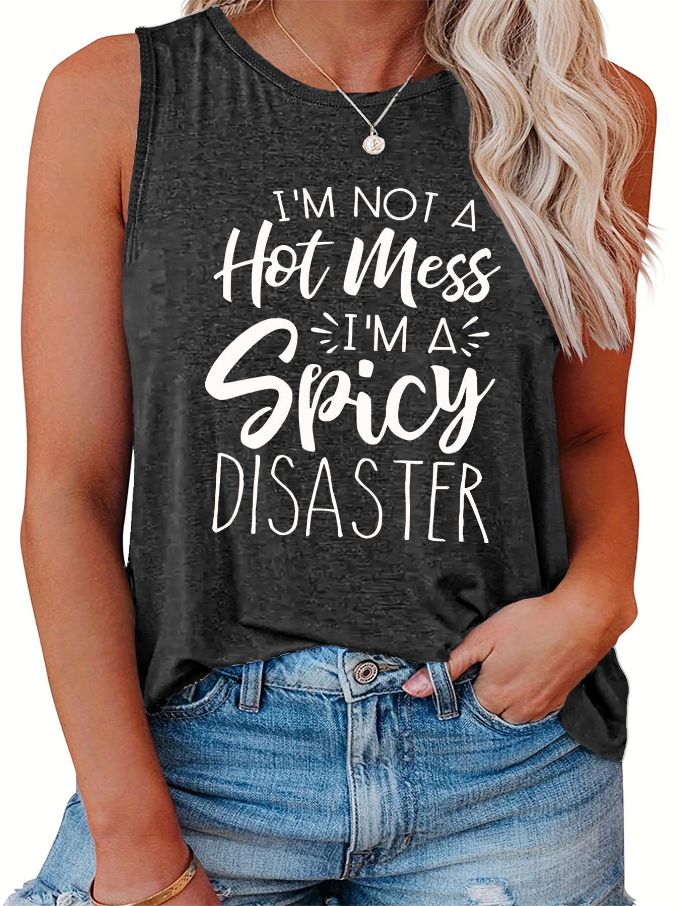  Women's Letter Print Tank Top Round Neck