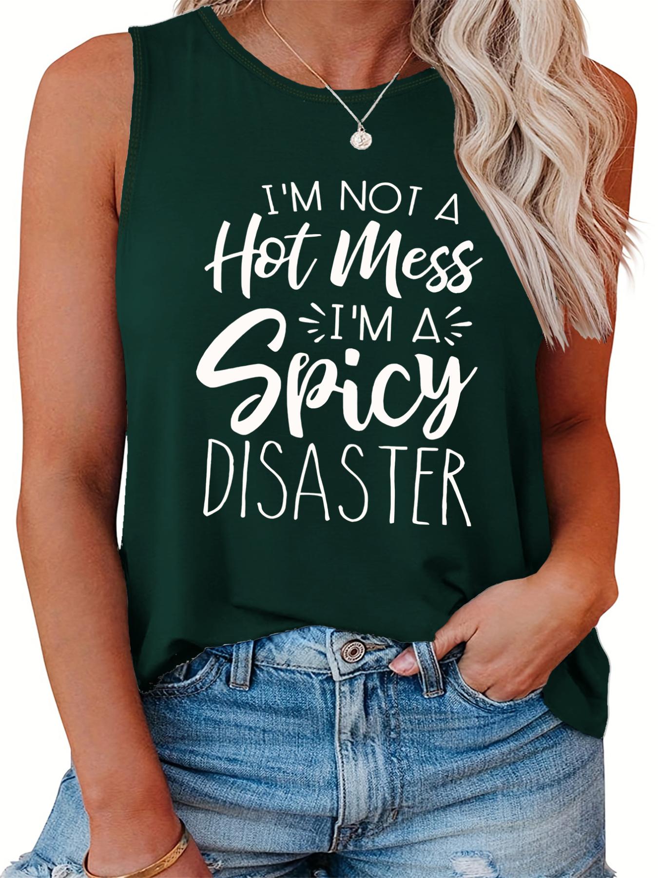  Women's Letter Print Tank Top Round Neck