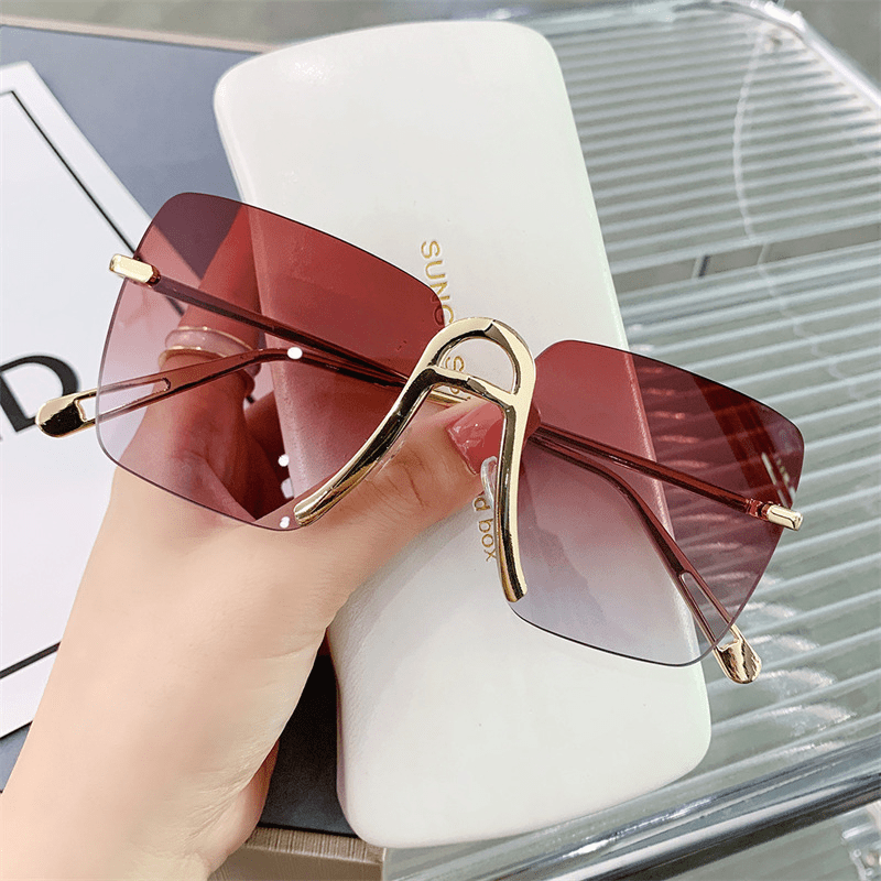 Square Rimless Sunglasses Gradient UV400 Sun Shades Glasses