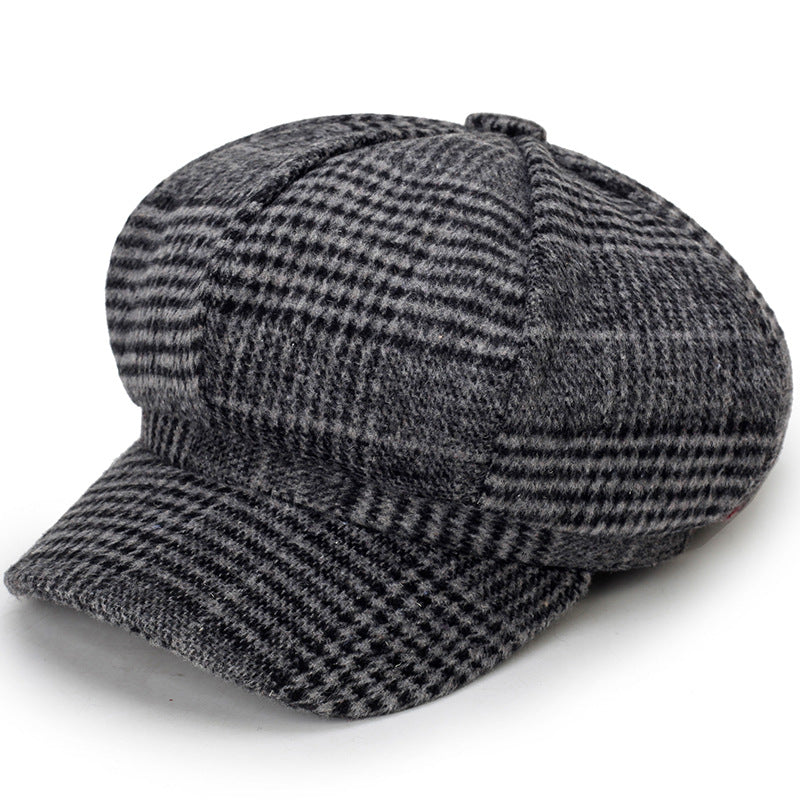Classic Plaid Pattern Beret Lightweight Newsboy Hat Vintage