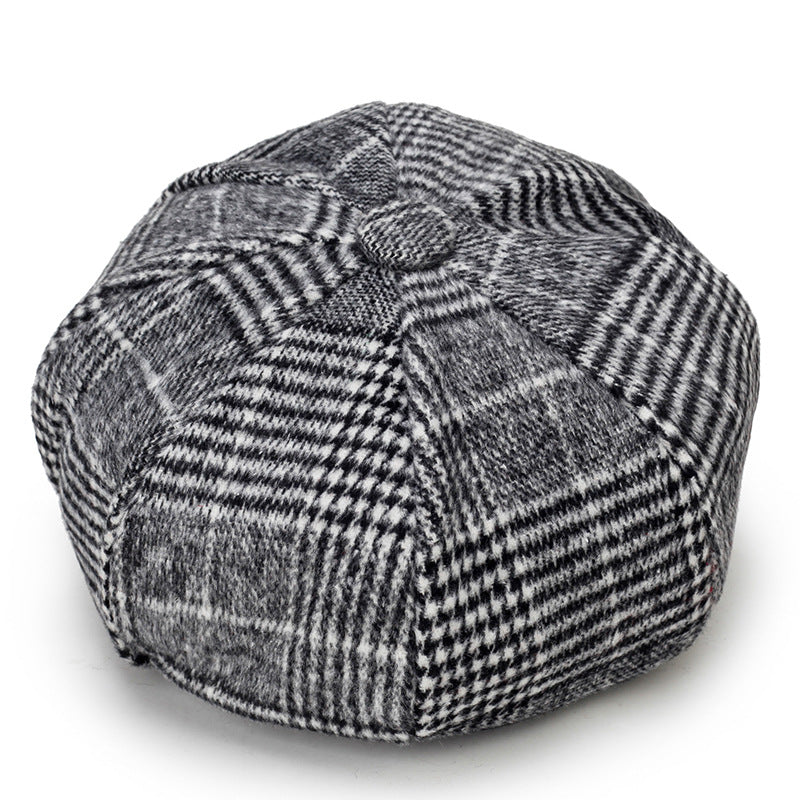 Classic Plaid Pattern Beret Lightweight Newsboy Hat Vintage