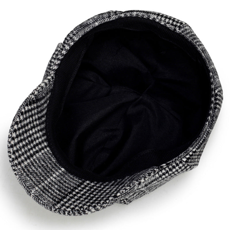 Classic Plaid Pattern Beret Lightweight Newsboy Hat Vintage