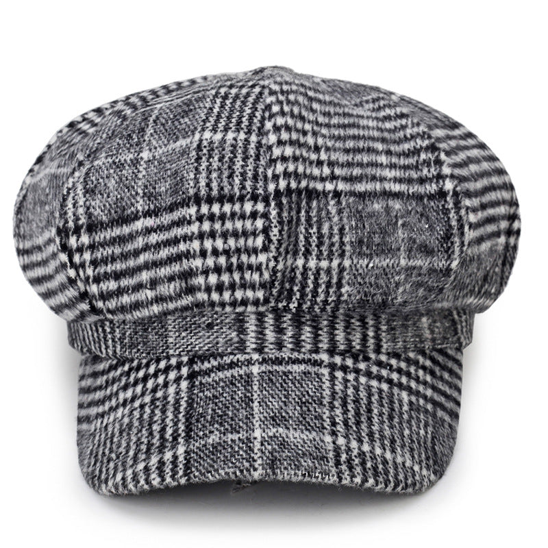 Classic Plaid Pattern Beret Lightweight Newsboy Hat Vintage