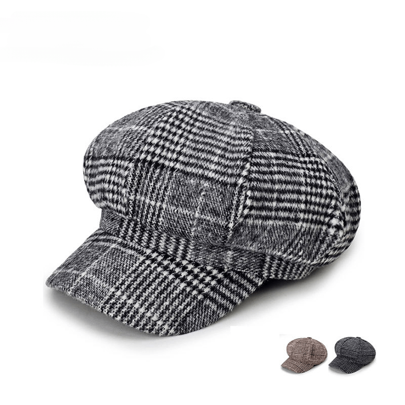 Classic Plaid Pattern Beret Lightweight Newsboy Hat Vintage