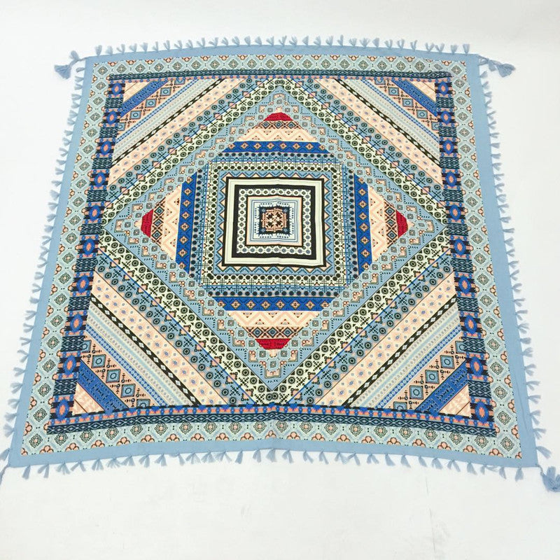 Geometric Print Tassel Shawl Vintage Square Scarf for Women