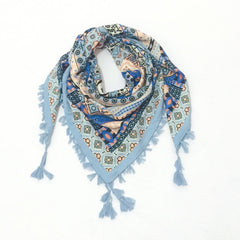 Geometric Print Tassel Shawl Vintage Square Scarf for Women