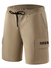 Classic Letter Print Cargo Shorts Men's Casual Pocket Waist Drawstring