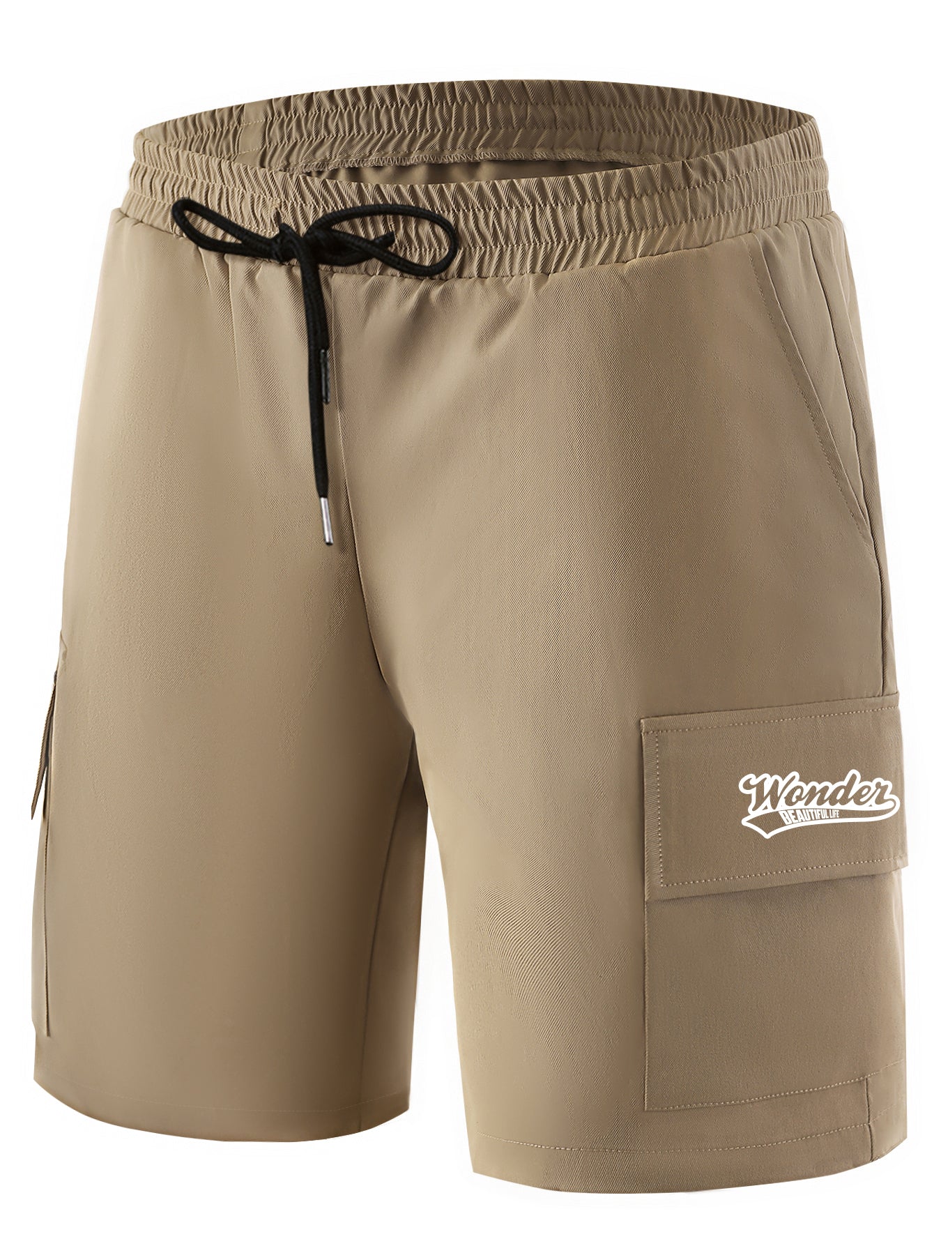 Classic Letter Print Cargo Shorts Men's Casual Pocket Waist Drawstring