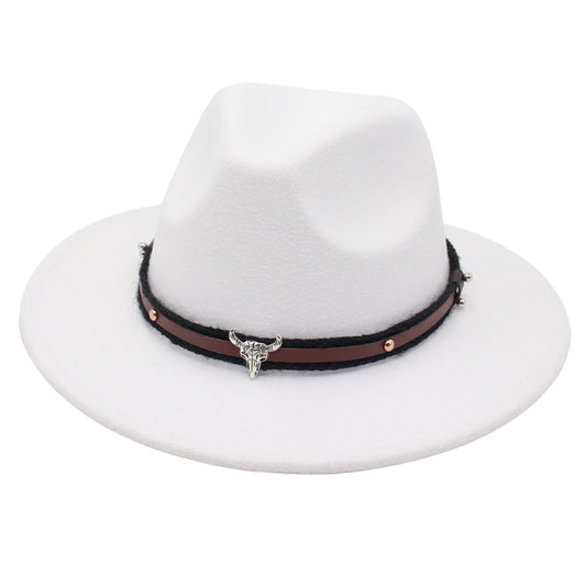 Cow Head Jazz Hat With Belt Buckle Fedora Hat