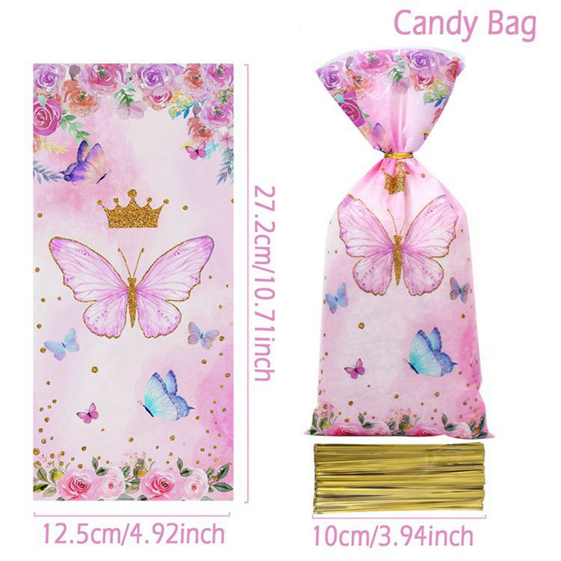 50pcs Pink Butterfly Candy Gift Bags for Girls Birthday Baby Shower Wedding