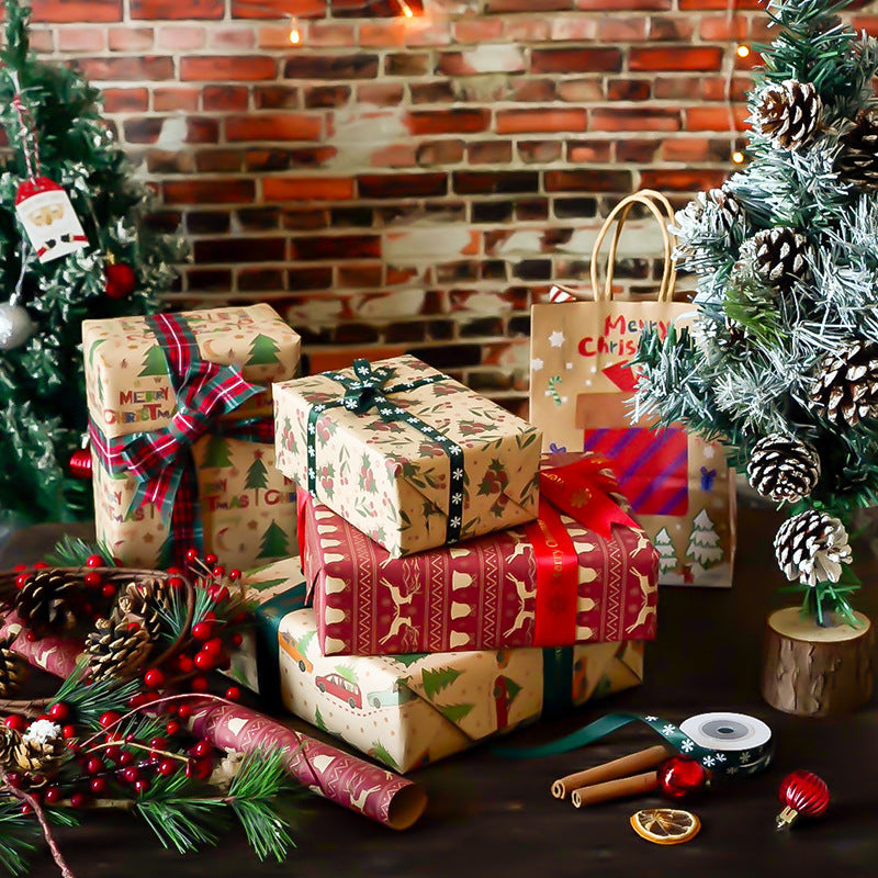 4pcs Christmas Gift Wrapping Set Santa Claus Christmas Tree Leather Paper