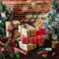 4pcs Christmas Gift Wrapping Set Santa Claus Christmas Tree Leather Paper