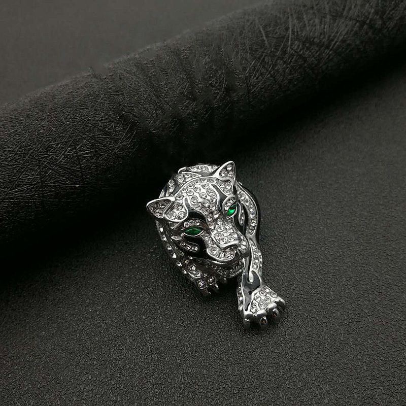 Rhinestone Tiger Head Brooch Retro Style Men's Fashion Accessory