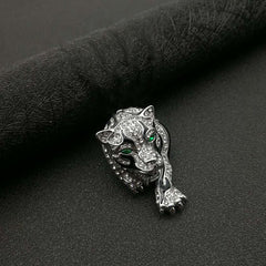Rhinestone Tiger Head Brooch Retro Style Men's Fashion Accessory