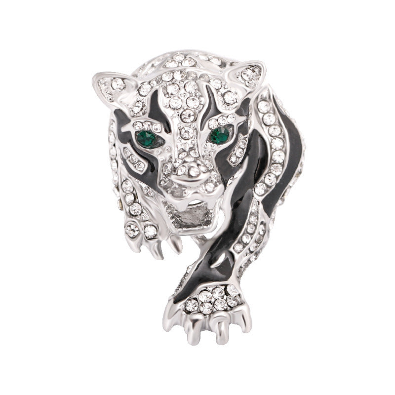 Rhinestone Tiger Head Brooch Retro Style Men's Fashion Accessory