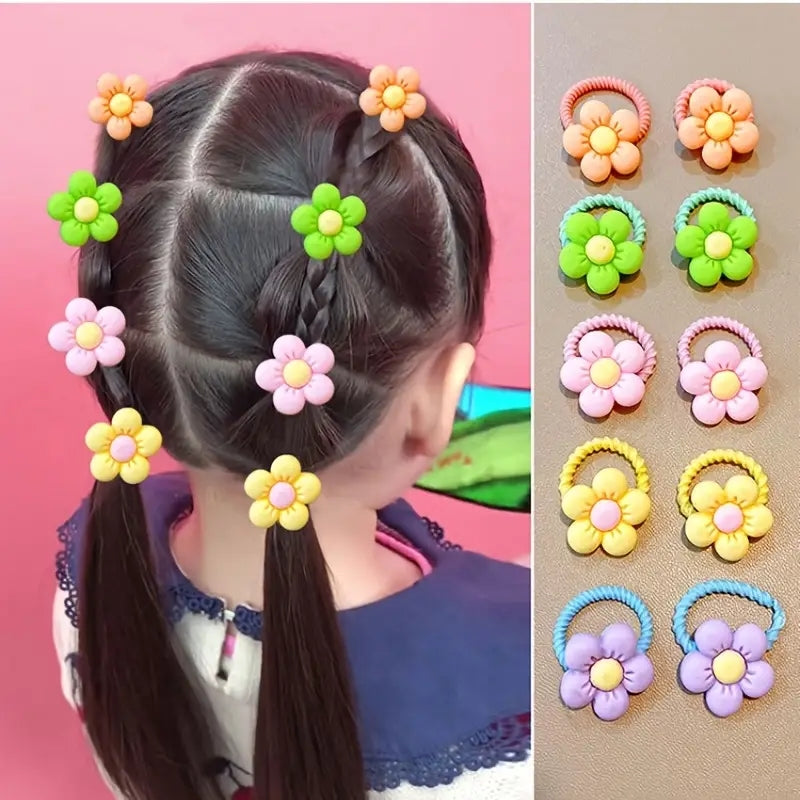 10pcs Flower Rubber Bands Hair Rope for Girls