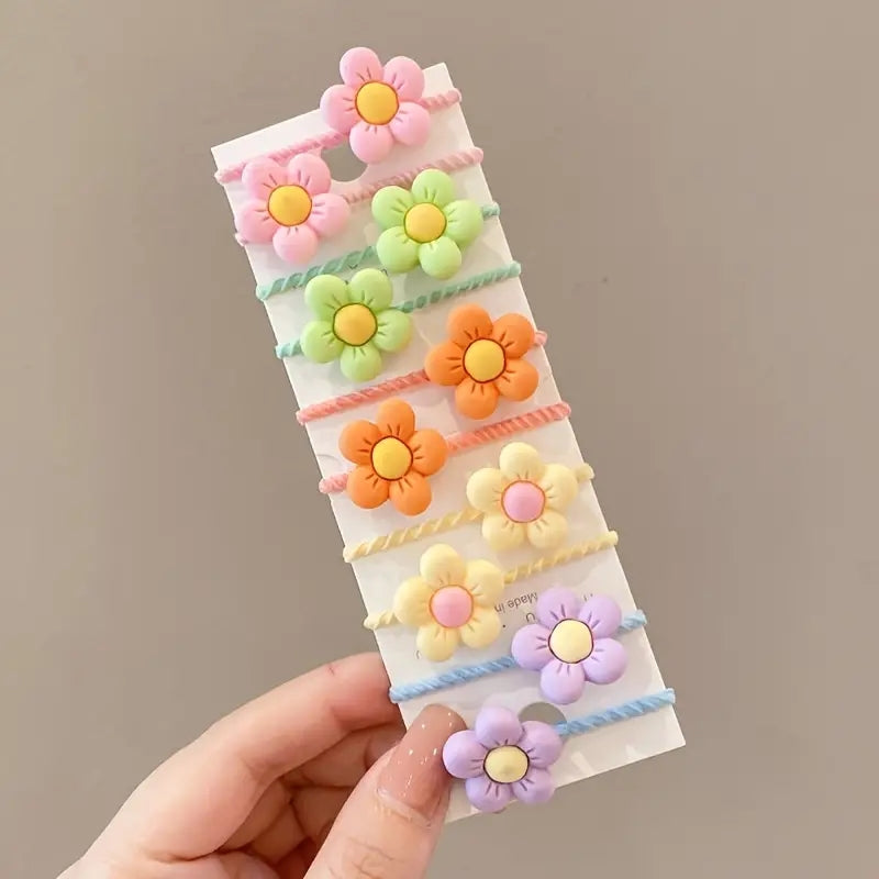 10pcs Flower Rubber Bands Hair Rope for Girls