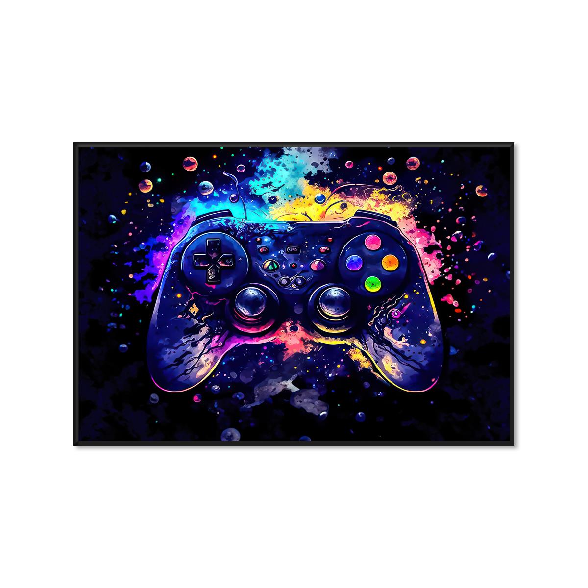 Neon Light Game Controller Canvas Wall Art