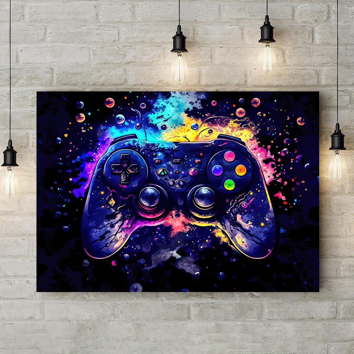 Neon Light Game Controller Canvas Wall Art