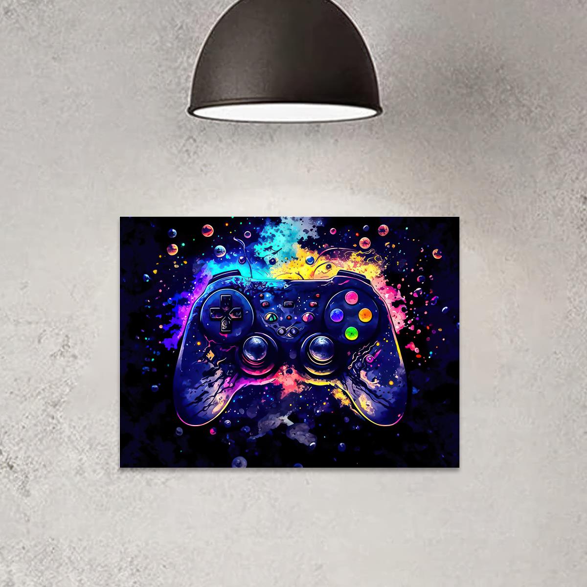Neon Light Game Controller Canvas Wall Art