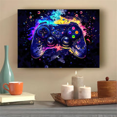 Neon Light Game Controller Canvas Wall Art