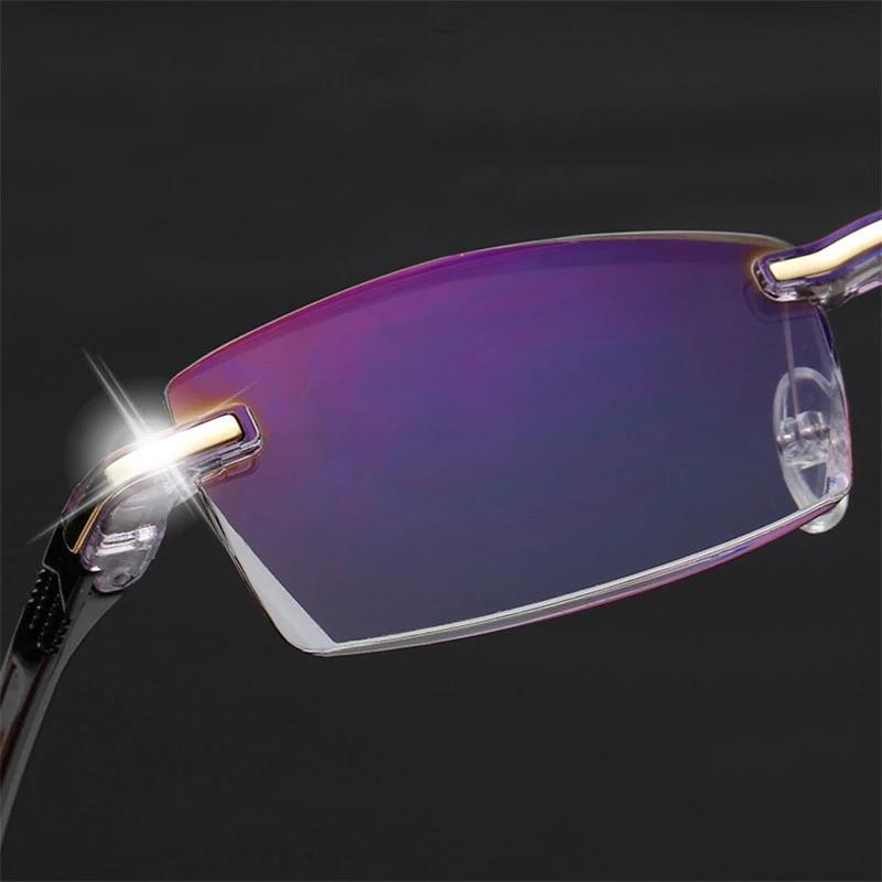 Men's Anti Light Rimless Presbyopic Glasses Diopter with Box