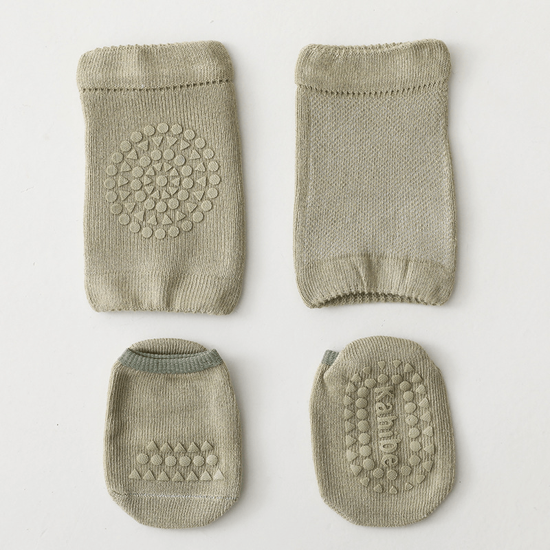 Kids Cotton Knee Pads & Socks Set Non Slip Floor Socks