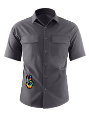 Letter Print Men s Casual Short Sleeve Cargo Shirt