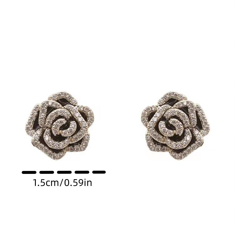 Silvery Needle Set Camellia Stud Earrings