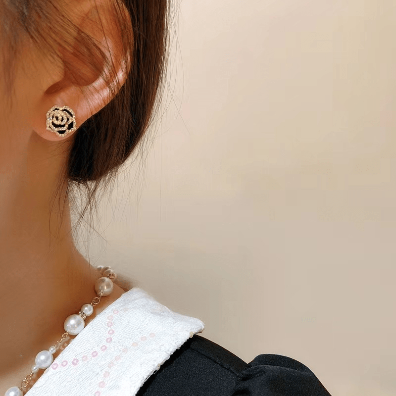 Silvery Needle Set Camellia Stud Earrings
