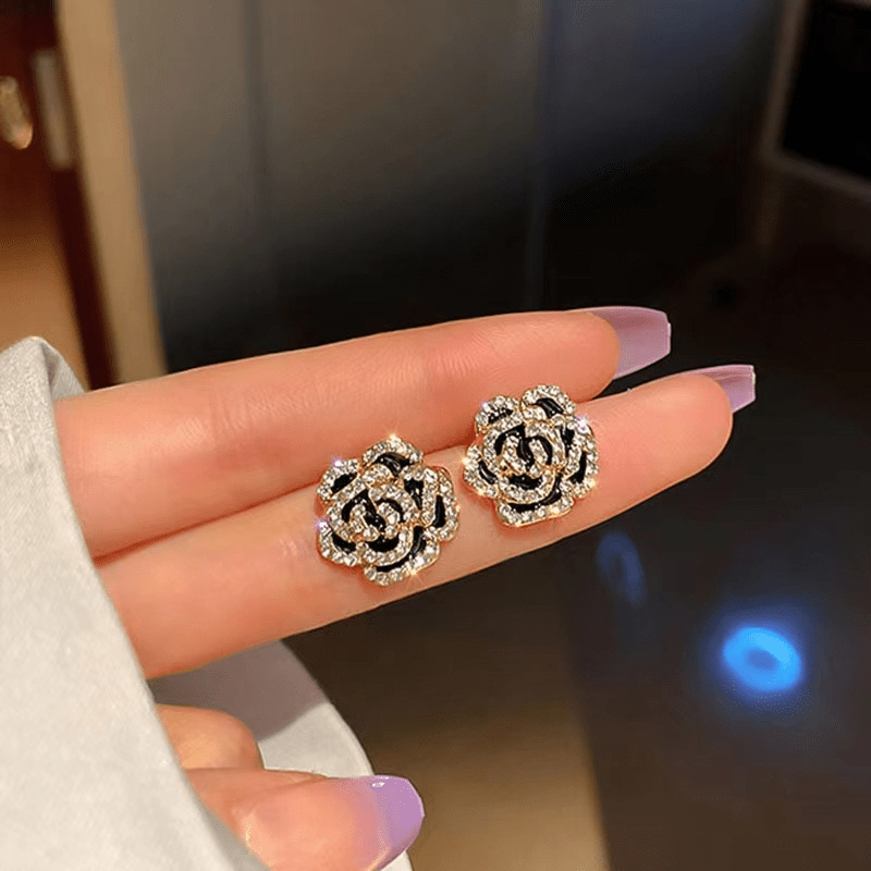 Silvery Needle Set Camellia Stud Earrings
