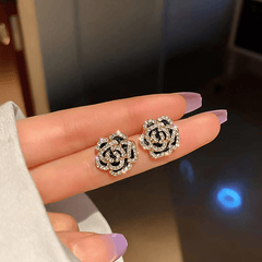 Silvery Needle Set Camellia Stud Earrings