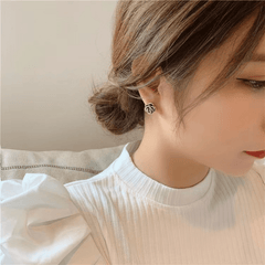Silvery Needle Set Camellia Stud Earrings
