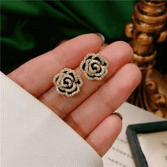 Silvery Needle Set Camellia Stud Earrings