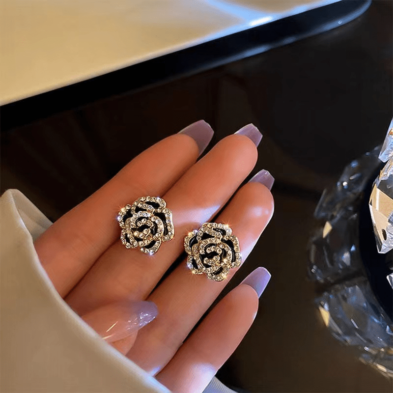 Silvery Needle Set Camellia Stud Earrings