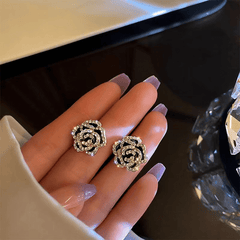Silvery Needle Set Camellia Stud Earrings