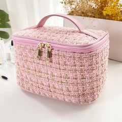 Stylish Fancy Tweed Cosmetic Bag Lightweight Travel Toiletry Bag