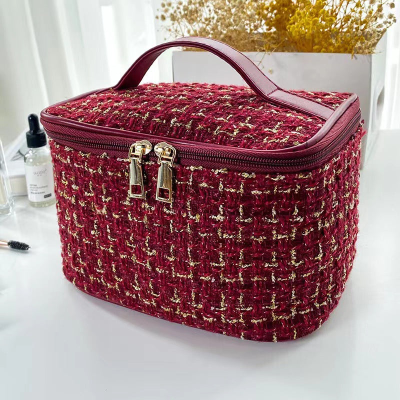 Stylish Fancy Tweed Cosmetic Bag Lightweight Travel Toiletry Bag