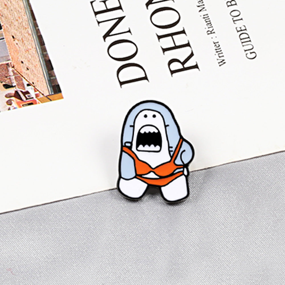 Funny Bikini Shark Brooch Lapel Pin Backpack Hat Pin
