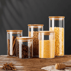 5pcs Glass Candy Jars with Bamboo Lids Airtight Containers for Spices Nuts Cooki