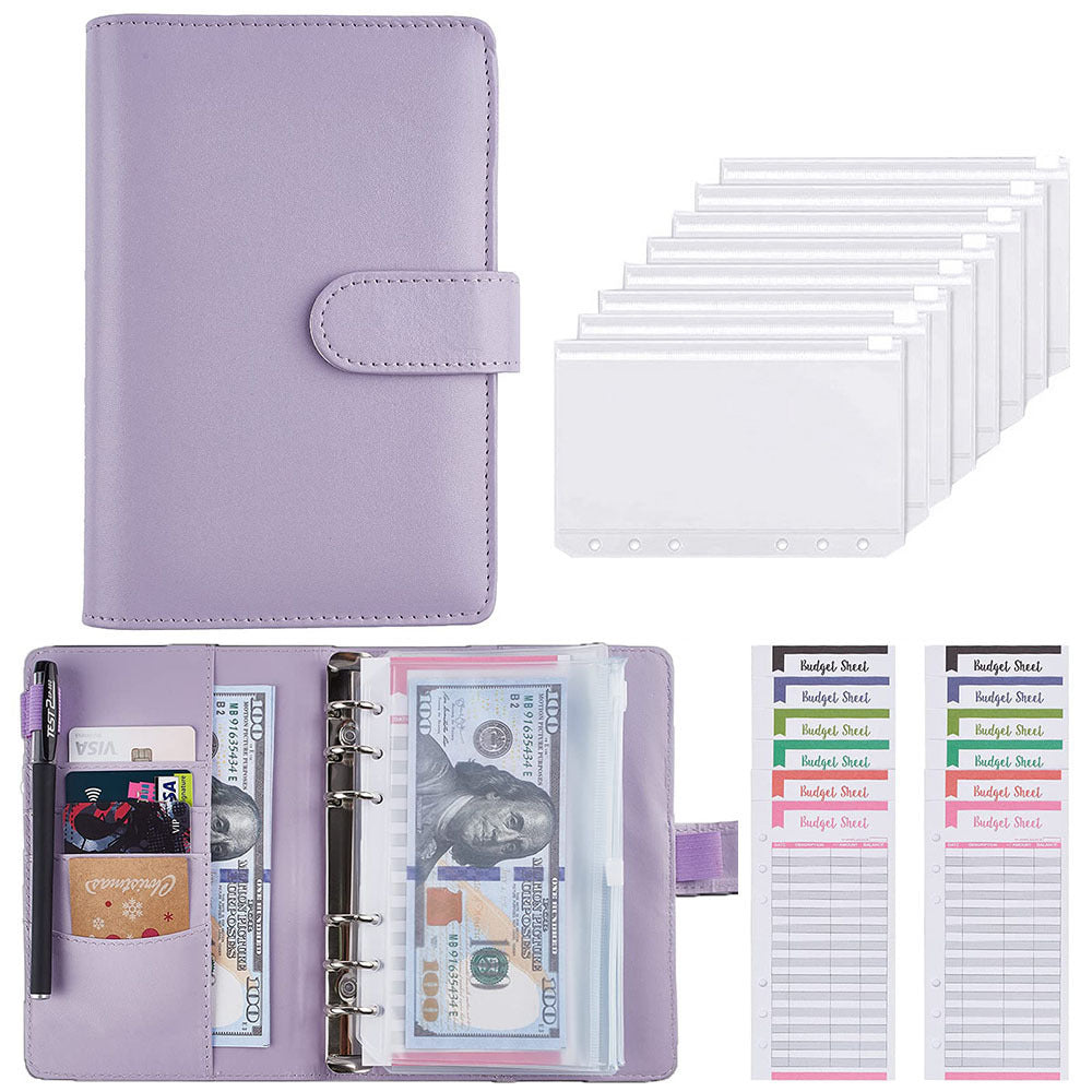 A6 PU Leather Binder Notebook Cash Envelopes Set