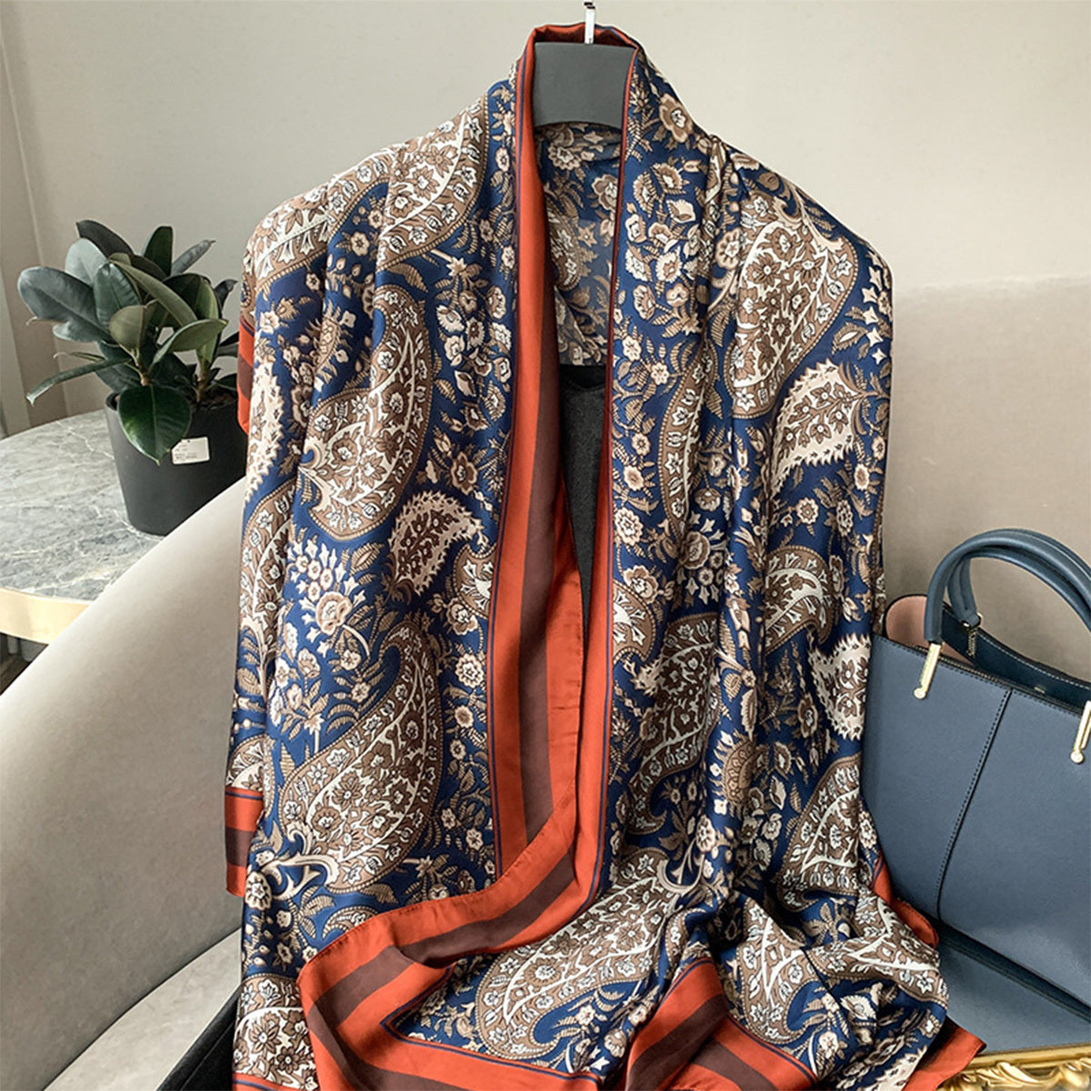 Paisley Print Scarf Classic Silk Shawl Satin Head Wraps
