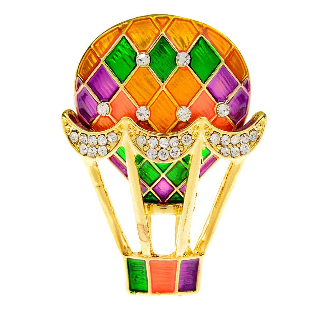 Enamel Hot Air Balloon Brooch Pin Rhinestone Sweater Jewelry