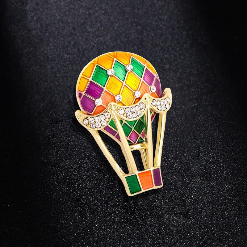 Enamel Hot Air Balloon Brooch Pin Rhinestone Sweater Jewelry