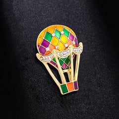 Enamel Hot Air Balloon Brooch Pin Rhinestone Sweater Jewelry