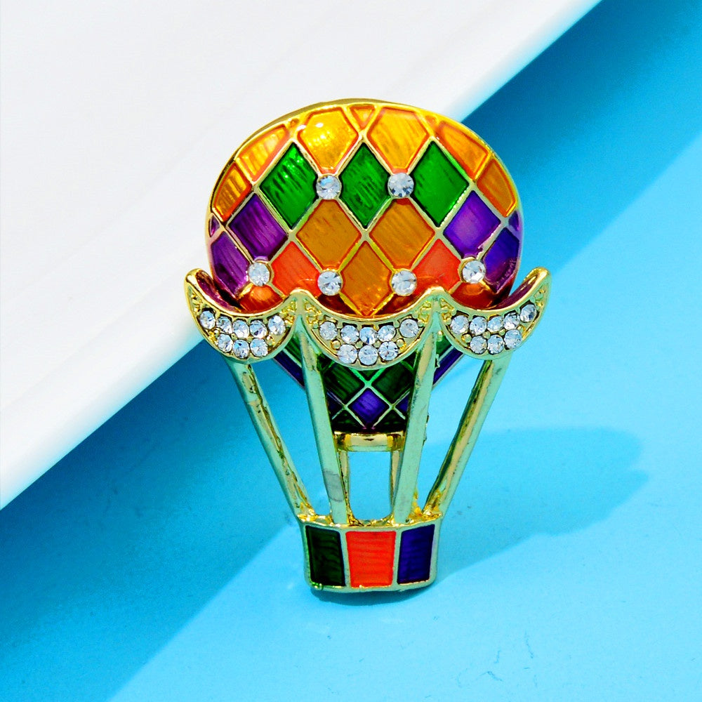 Enamel Hot Air Balloon Brooch Pin Rhinestone Sweater Jewelry