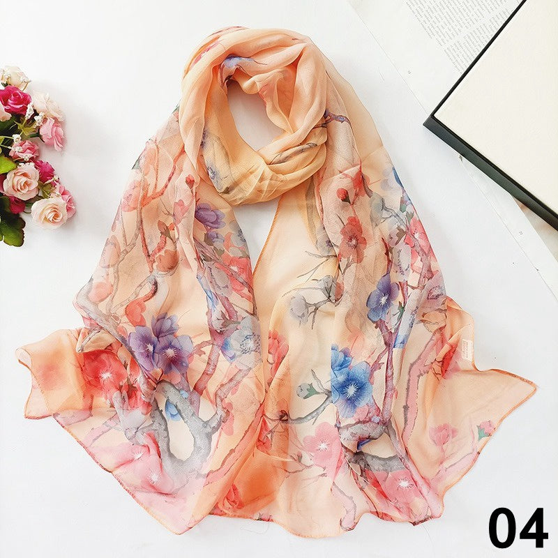 Plum Blossom Print Chiffon Scarf Sunproof Shawl