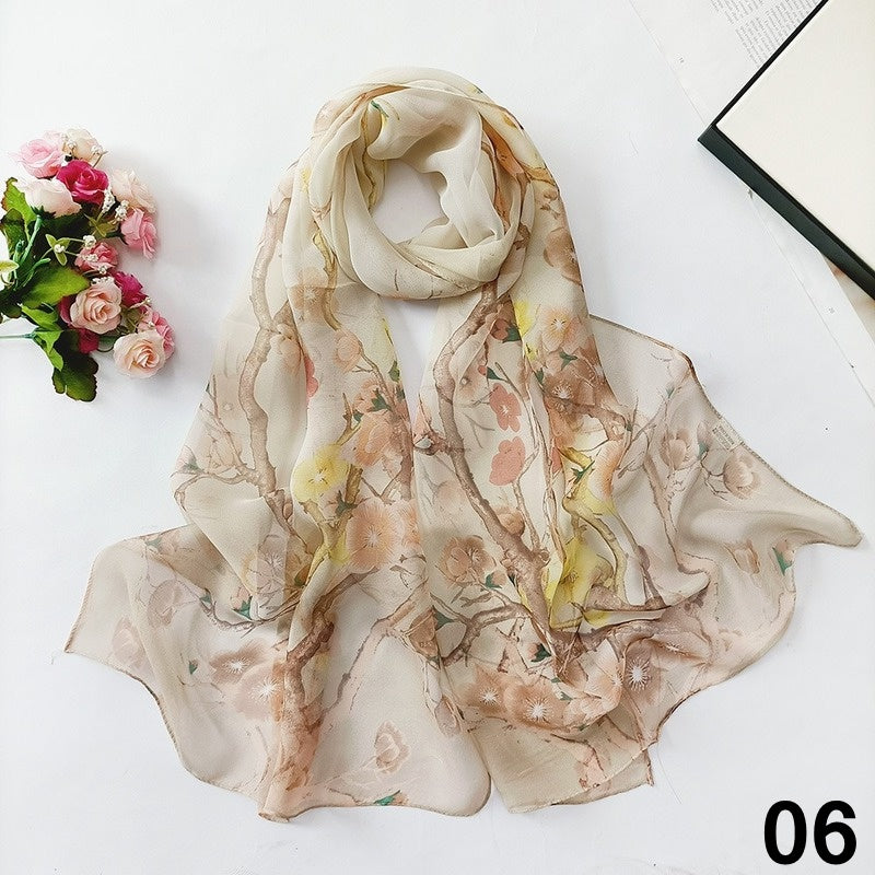 Plum Blossom Print Chiffon Scarf Sunproof Shawl