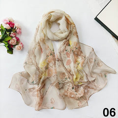 Plum Blossom Print Chiffon Scarf Sunproof Shawl