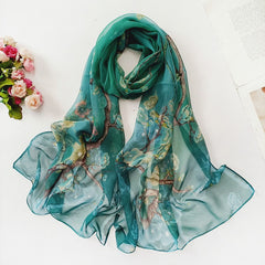 Plum Blossom Print Chiffon Scarf Sunproof Shawl